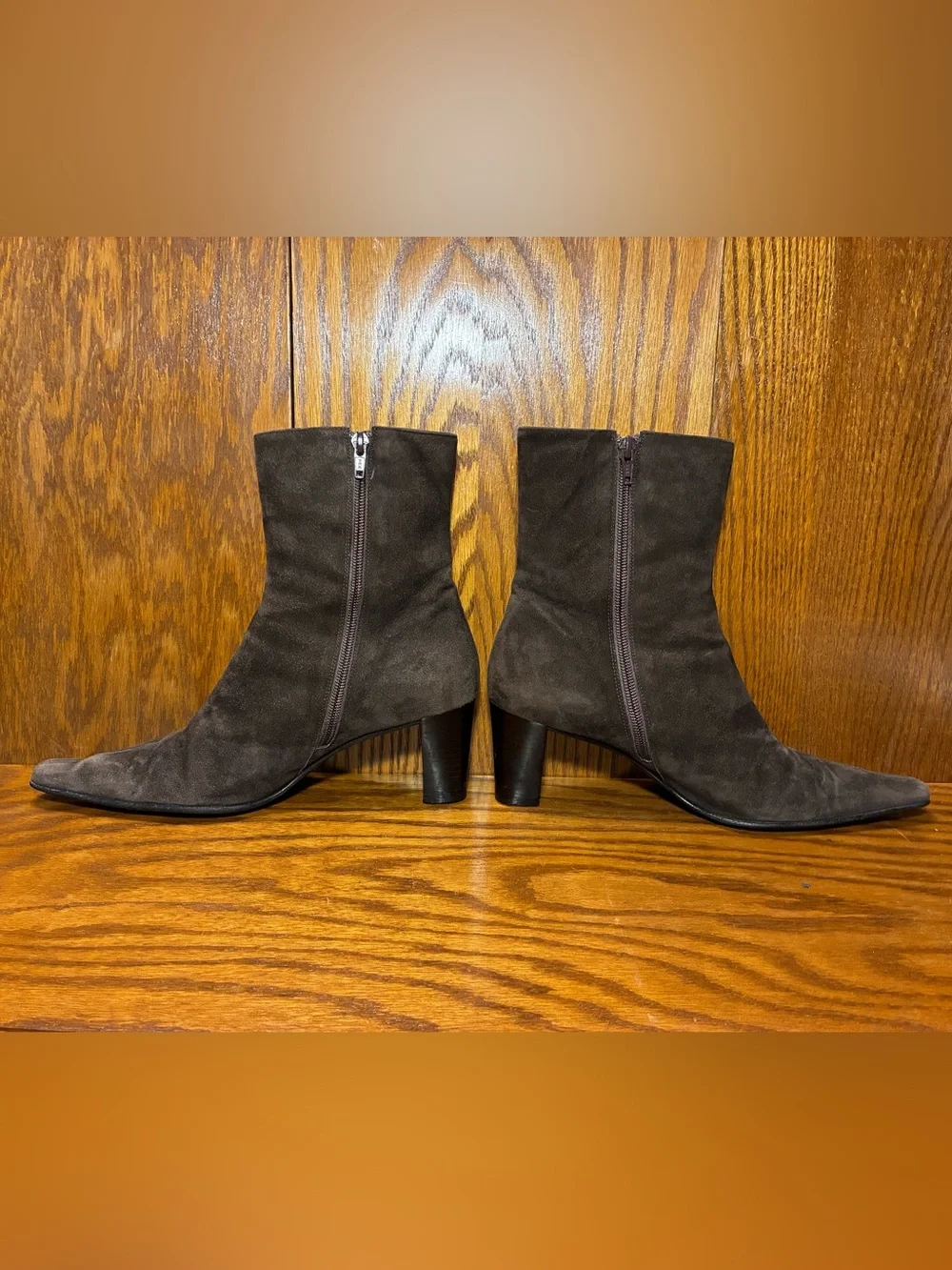 Y2K VTG Aquatalia Italy Made Brown Suede Elongated Square Toe Ankle Boots Sz 9.5
